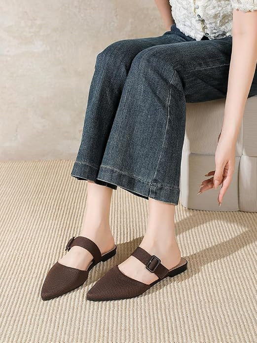 Pointed Toe Mules for Women Flats，Slip On Mules Backless，Wide Width Mules，Mule Slides Flats... | Amazon (US)