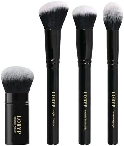 LORYP 4 Pcs Full Face Professional Makeup Brushes Set with Retractable Kabuki Airbrush For Powder,Liquid,Cream,Angled Blush Brush, Foundation Brush, Tapered Highlight Brush | Amazon (US)
