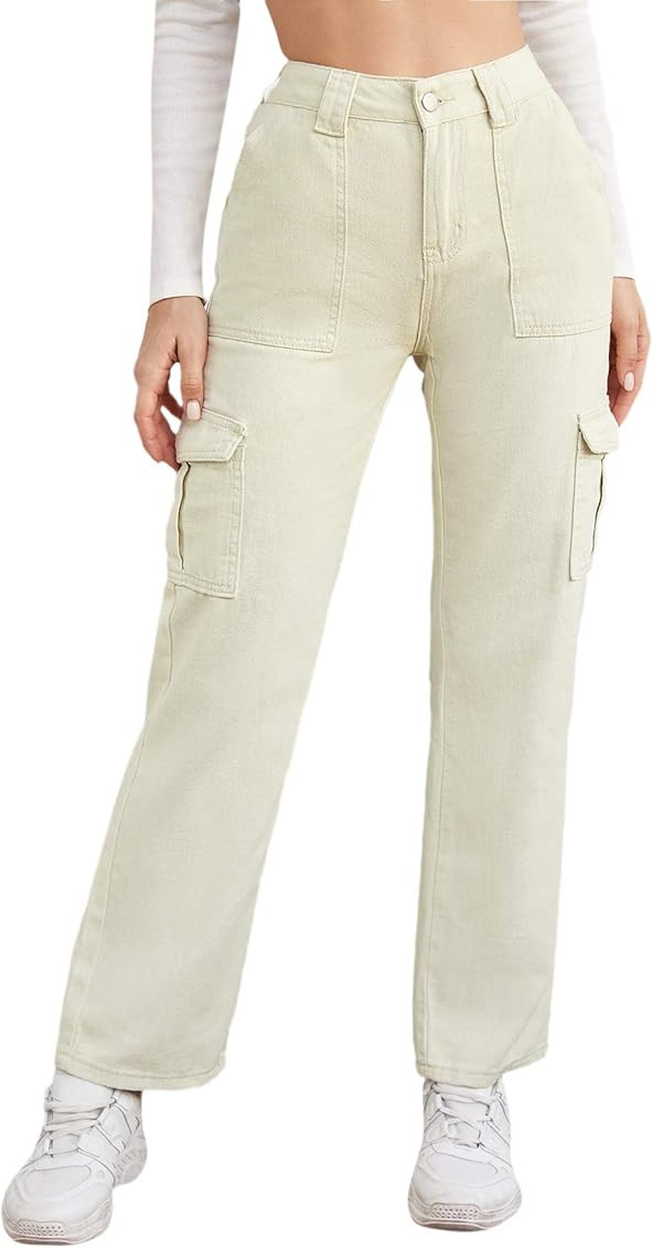 Floerns Women's Casual High Waited Straight Leg Workout Cargo Pants Without Belt | Amazon (US)