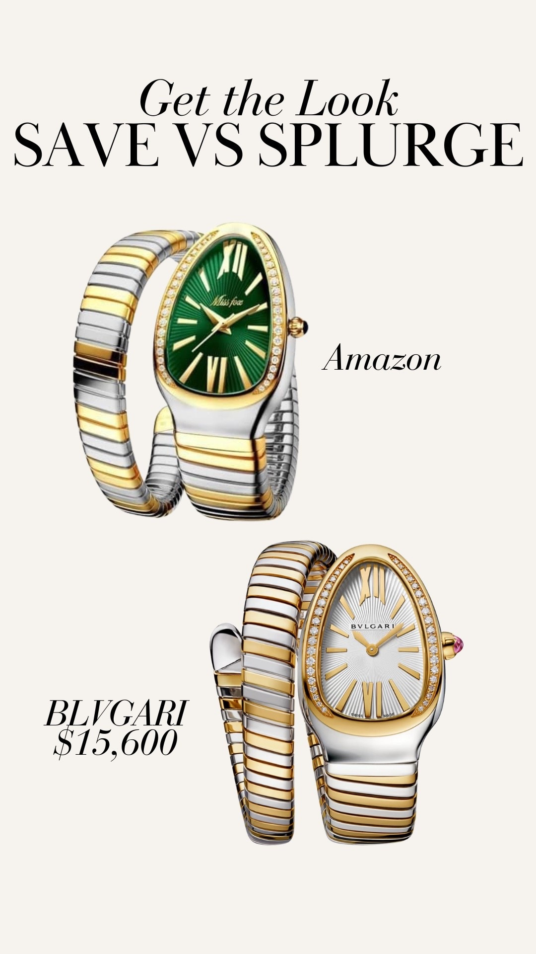 Save vs Splurge! BLVGARI watch look for less! Designer watch, gifts for her, Amazon watch, Amazon find, designer similar, designer look alike

#LTKStyleTip #LTKFindsUnder100