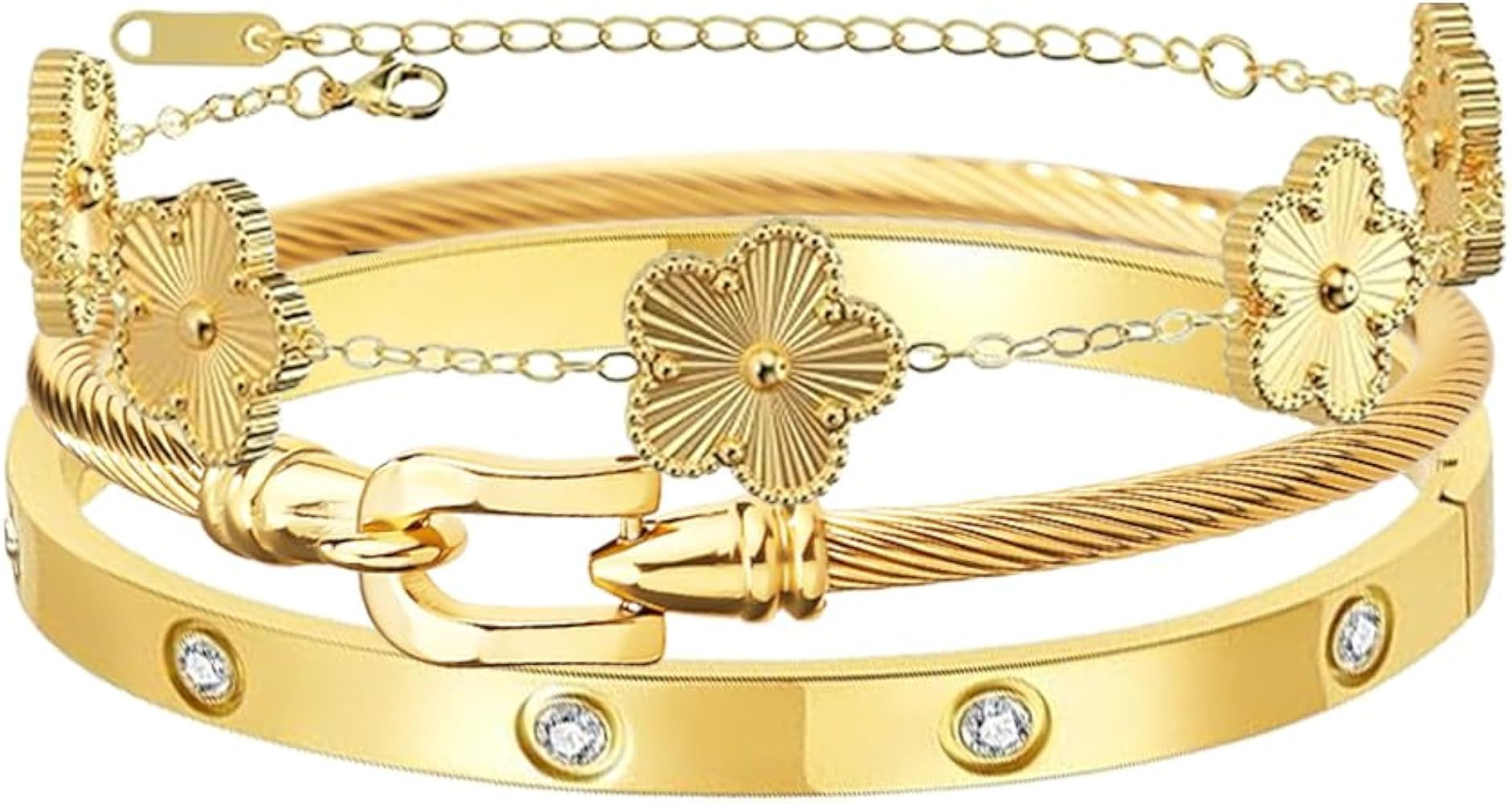 Bangle Bracelets for Women Personalized Cubic Zirconia Love Bracelets 18K Gold Plated Bangles Bracelets Gifts for Her | Amazon (US)