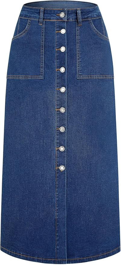 Denim Skirt Women Long Jean Skirts Stretch High Waisted Button Down Front Slit A Line with Pocket... | Amazon (US)