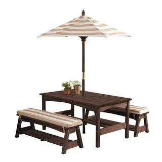 KidKraft Oatmeal & White Stripes Outdoor Table & Bench Set with Cushions & Umbrella in Oatmeal/White | Michaels® | Michaels Stores