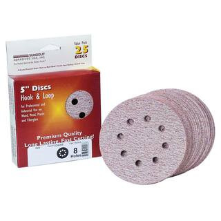 Premium Plus 5 in. 8-Hole 120-Grit Stearated Aluminum Oxide Hook And Loop Sanding Discs (25 per B... | The Home Depot