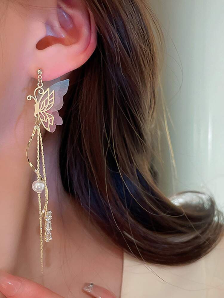 Cubic Zirconia & Butterfly Decor Drop Earrings | SHEIN