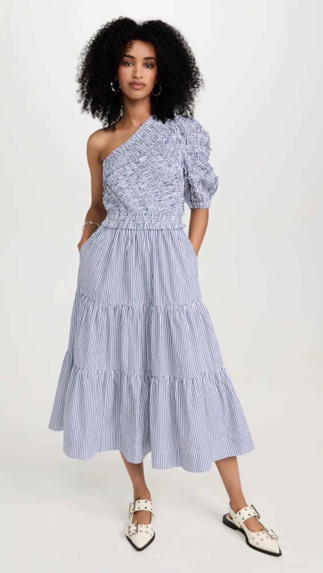 Axelle Stripe Shirting One Shoulder Dress | Shopbop