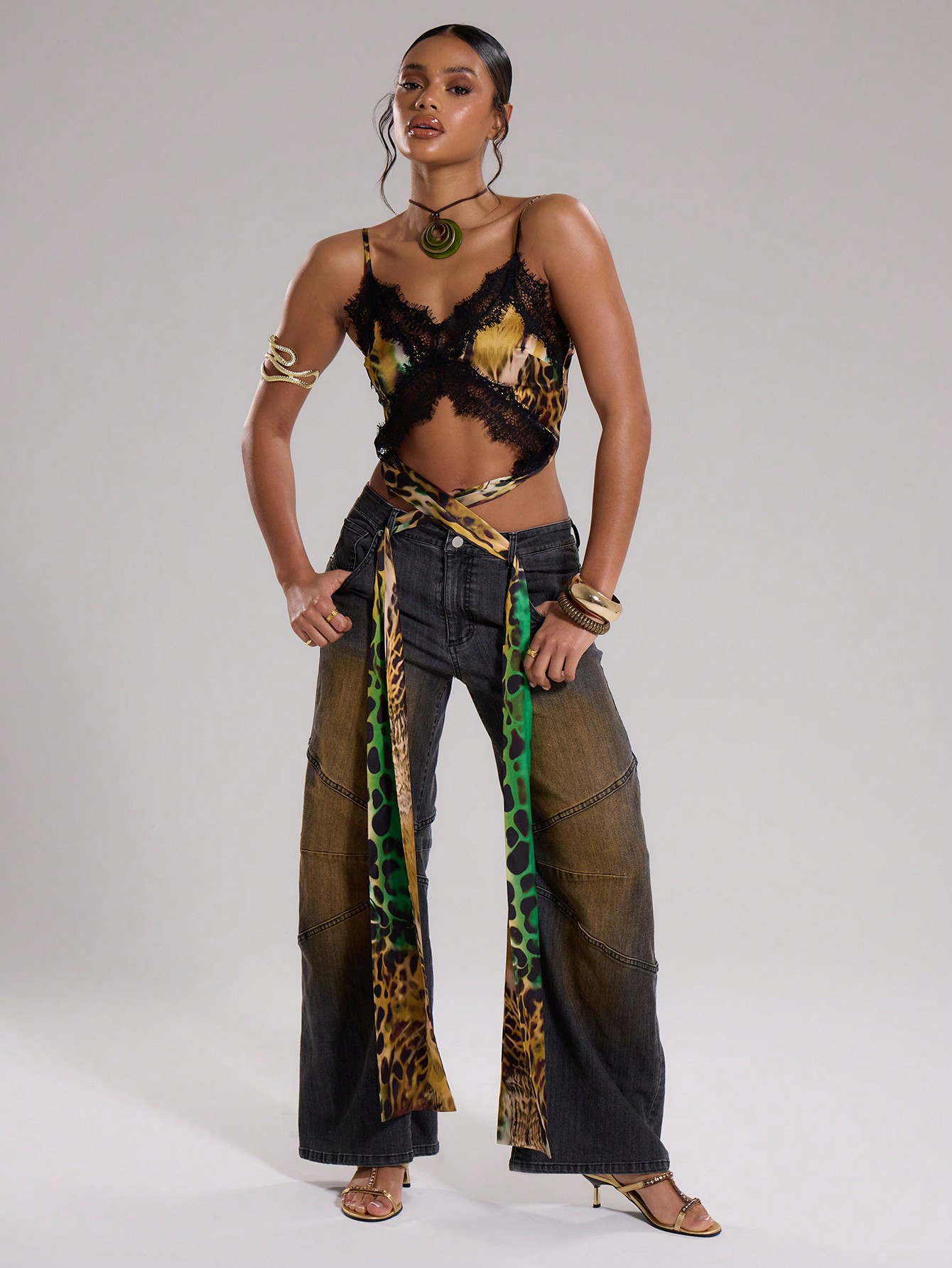 MUSERA Club Outfits,Going Out Tops,Sexy Satin Leopard Print Lace Trim Cami Bralet Top | SHEIN