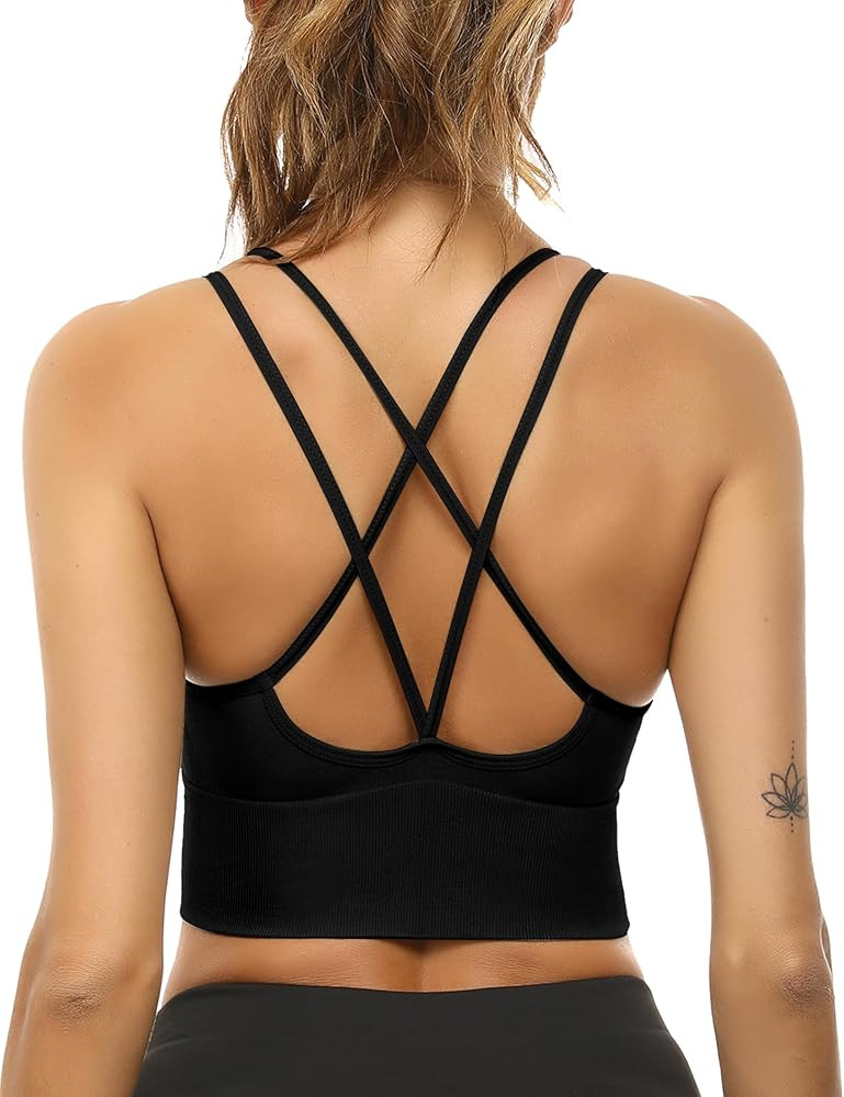Sykooria Women's 3 Pack High Support Sports Bras Strappy Cross Back Padded Wokout Running Yoga Gy... | Amazon (US)
