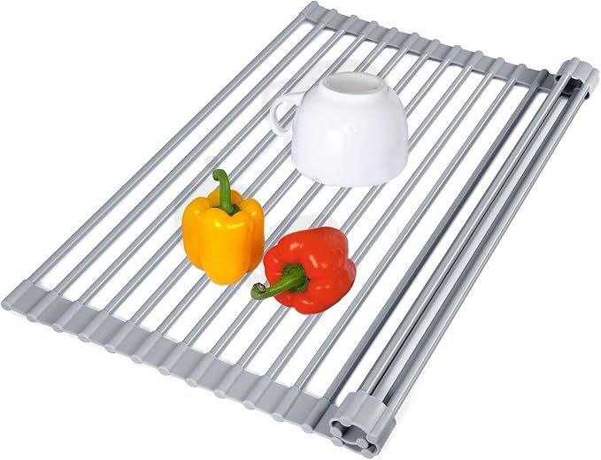 TBMax Roll Up Dish Drying Rack, Food-Grade Silicone-Coated Stainless Steel Over The Sink Rack, He... | Amazon (US)