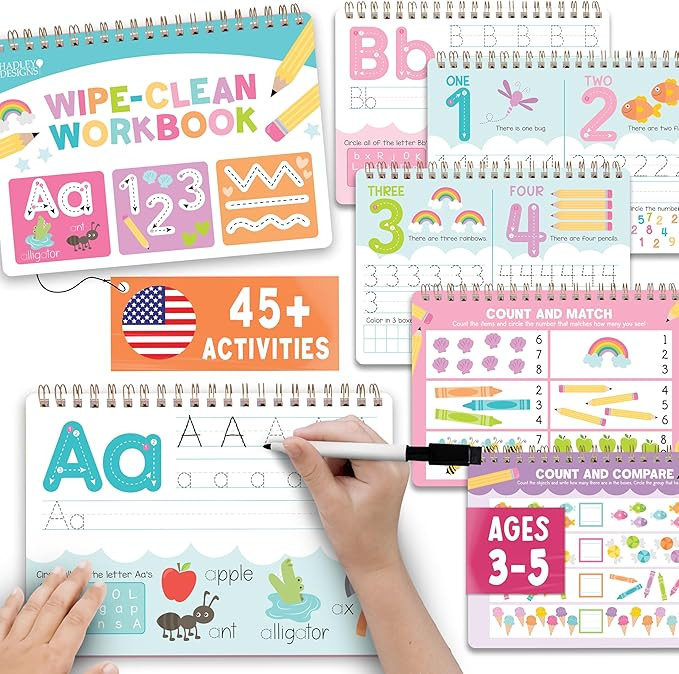 Hadley Designs ABC Tracing Books Kids Ages 3-5, Preschool Workbook Learn to Write, Dry Erase Writ... | Amazon (US)