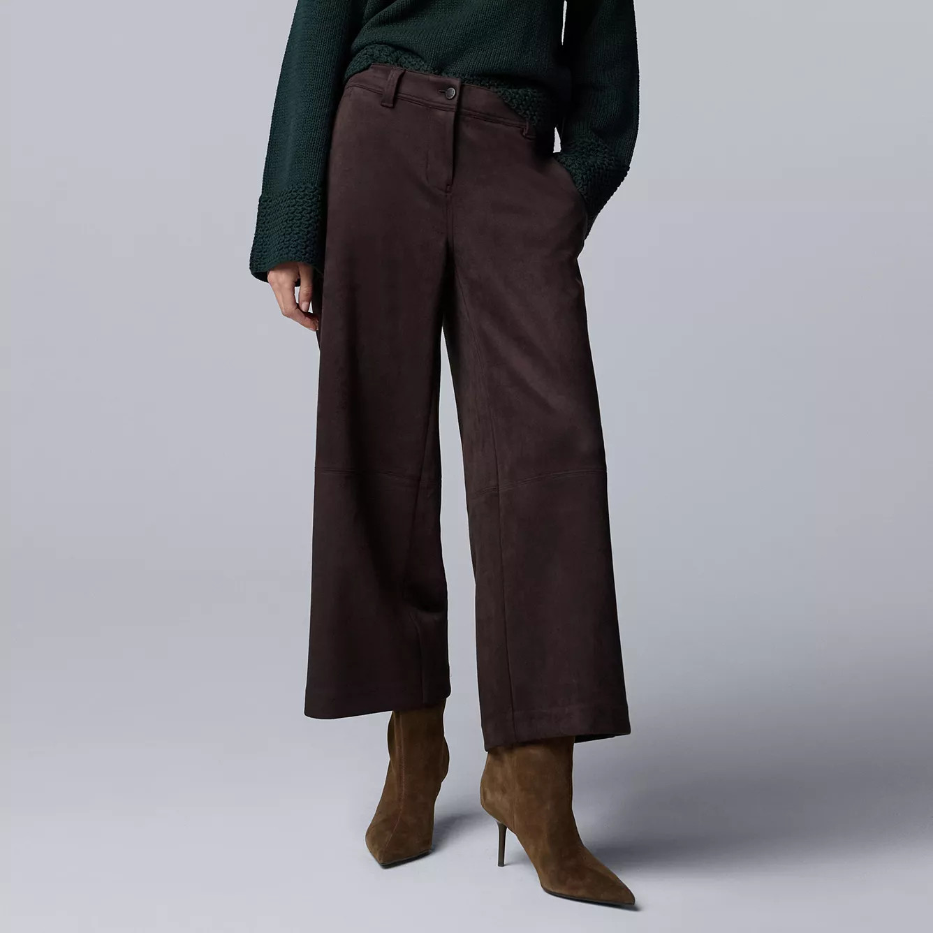 Women's Simply Vera Vera Wang Mid-Rise Suede Wide Leg Cropped Trousers | Kohl's