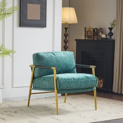 Teal 27.56" modern chair with plush cushions, simple metal frame and wooden armrests | Target