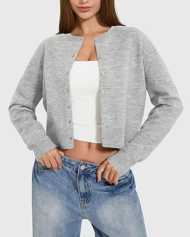 MOOSLOVER Women Cropped Cardigan Sweaters Long Sleeve Button Up Fall Fashion Knit Top Trendy Y2k ... | Amazon (US)