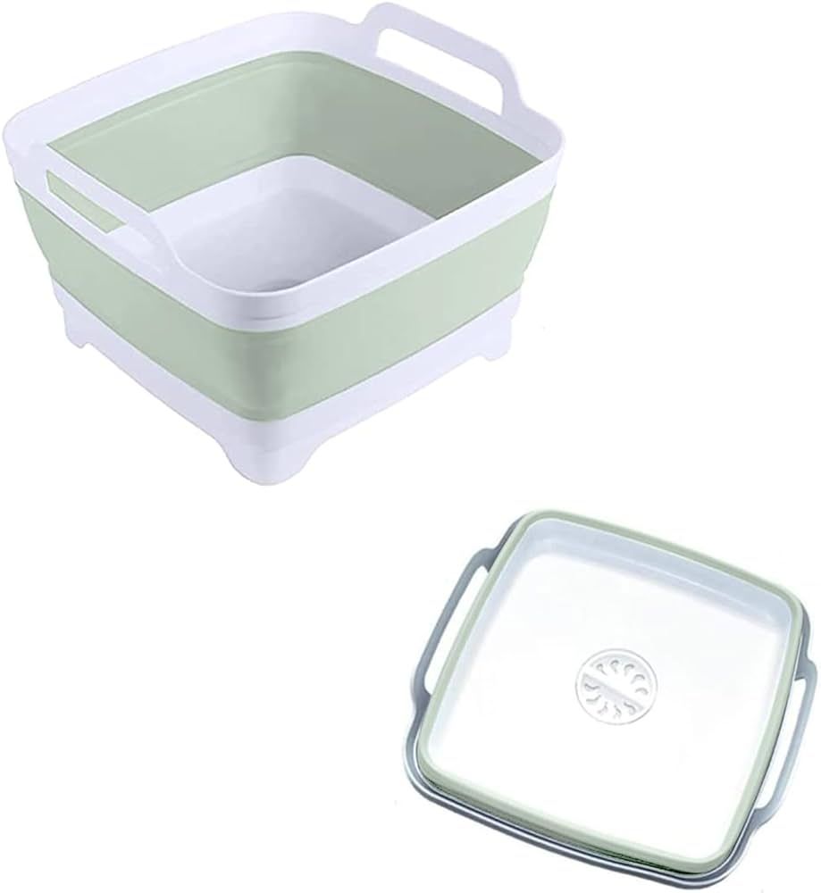 Dishpan for Washing Dishes,9L Collapsible Dish Tub Portable Sink,Wash Dish Basin,Foldable Laundry Tub,Washing Basin with Drain Plug,Dishpan for Kitchen Sink,Camping Dish Washing Tub,Green | Amazon (US)