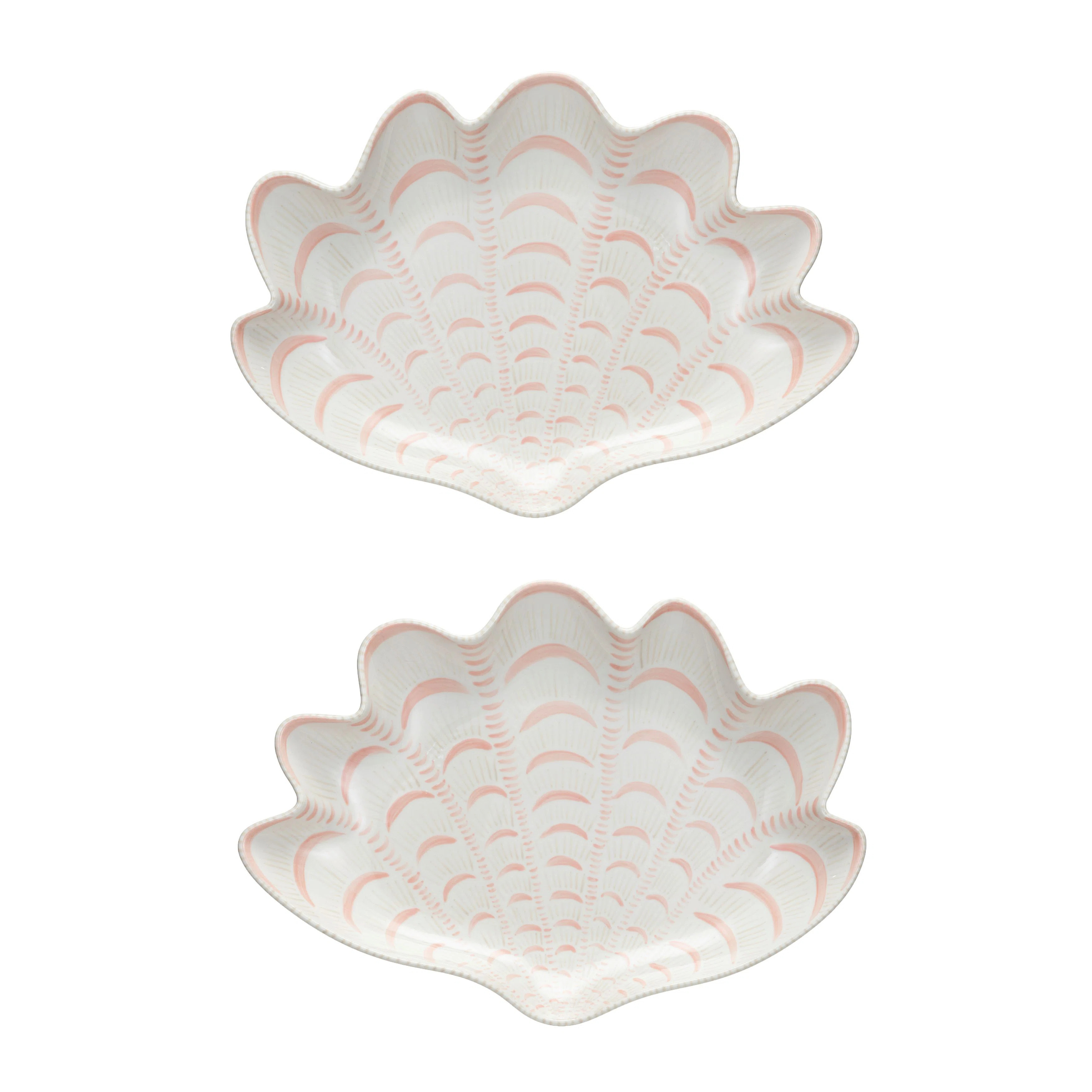Izaak Hand-Painted Stoneware Shell Plate,White and Pink (Set of 2) | Wayfair North America