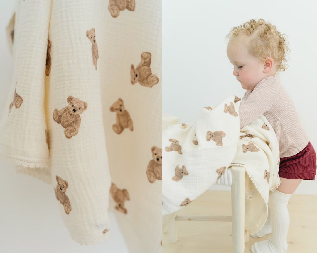 Teddy Bear Cotton Blanket Teddy Bear Nursery Decor Soft - Etsy | Etsy (US)