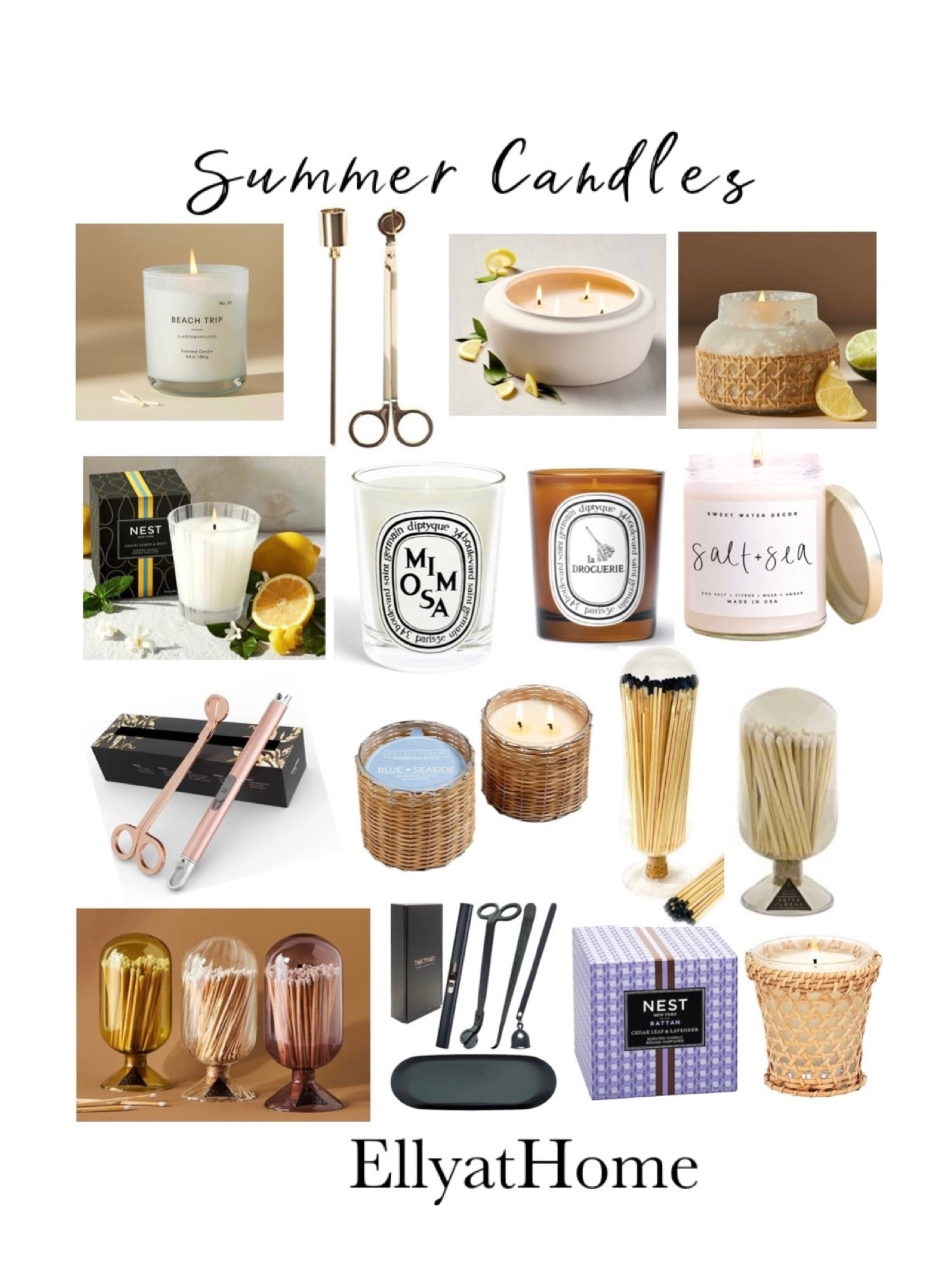 Summer scented candles and candle accessories. Fresh , coastal, fragrances for summer, candle cloche, candle trimmers, snuffers. Amazon, target, Anthropologie, Diptyque. Some selections on sale, free shipping. 

#LTKunder50 #LTKSeasonal #LTKhome