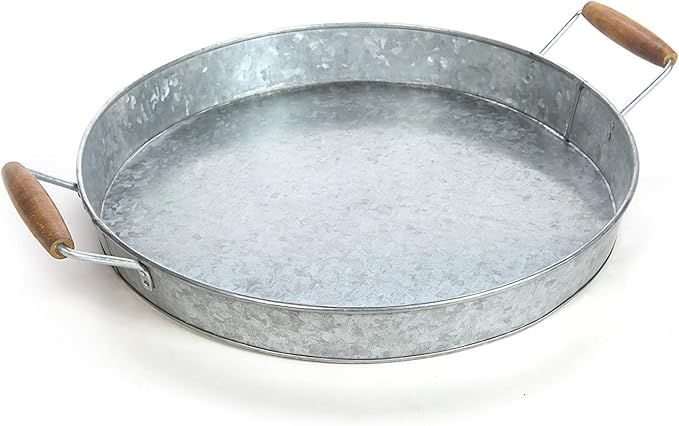 Galvanized Round Tray w/Wooden Handles for Home, Office, Party, Wedding, Spa, Serving (Original) | Amazon (US)