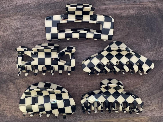 Anaheim Hair Claws (Group A), Checkered Hair Claws, Black and White Hair Claws, Hair Accessories,... | Etsy (US)