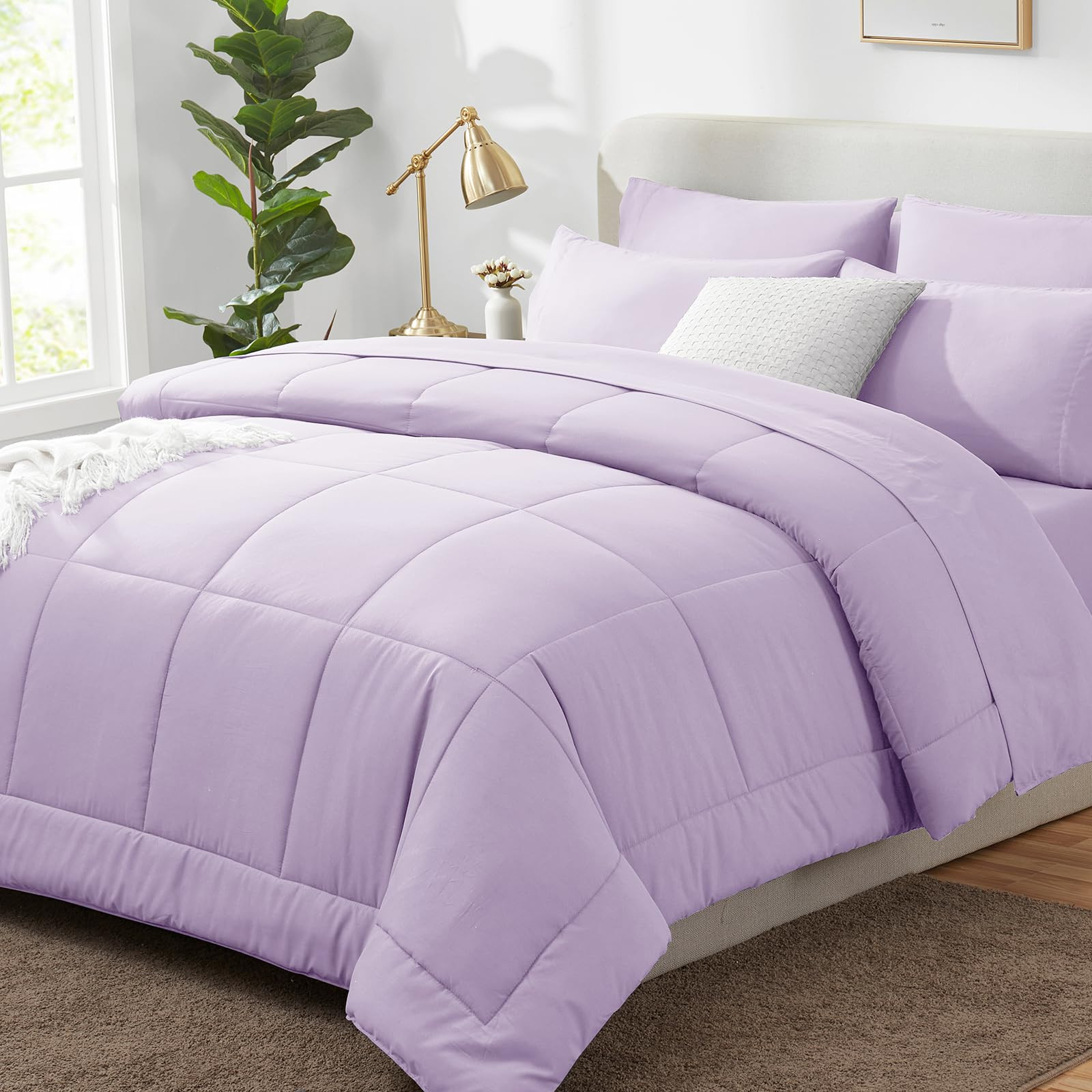CozyLux Queen Comforter Set Lavender, 7 Pieces Bed in a Bag, Light Purple Comforter Queen Size, A... | Amazon (US)