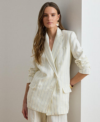 Women's Striped Double-Breasted Blazer | Macy's