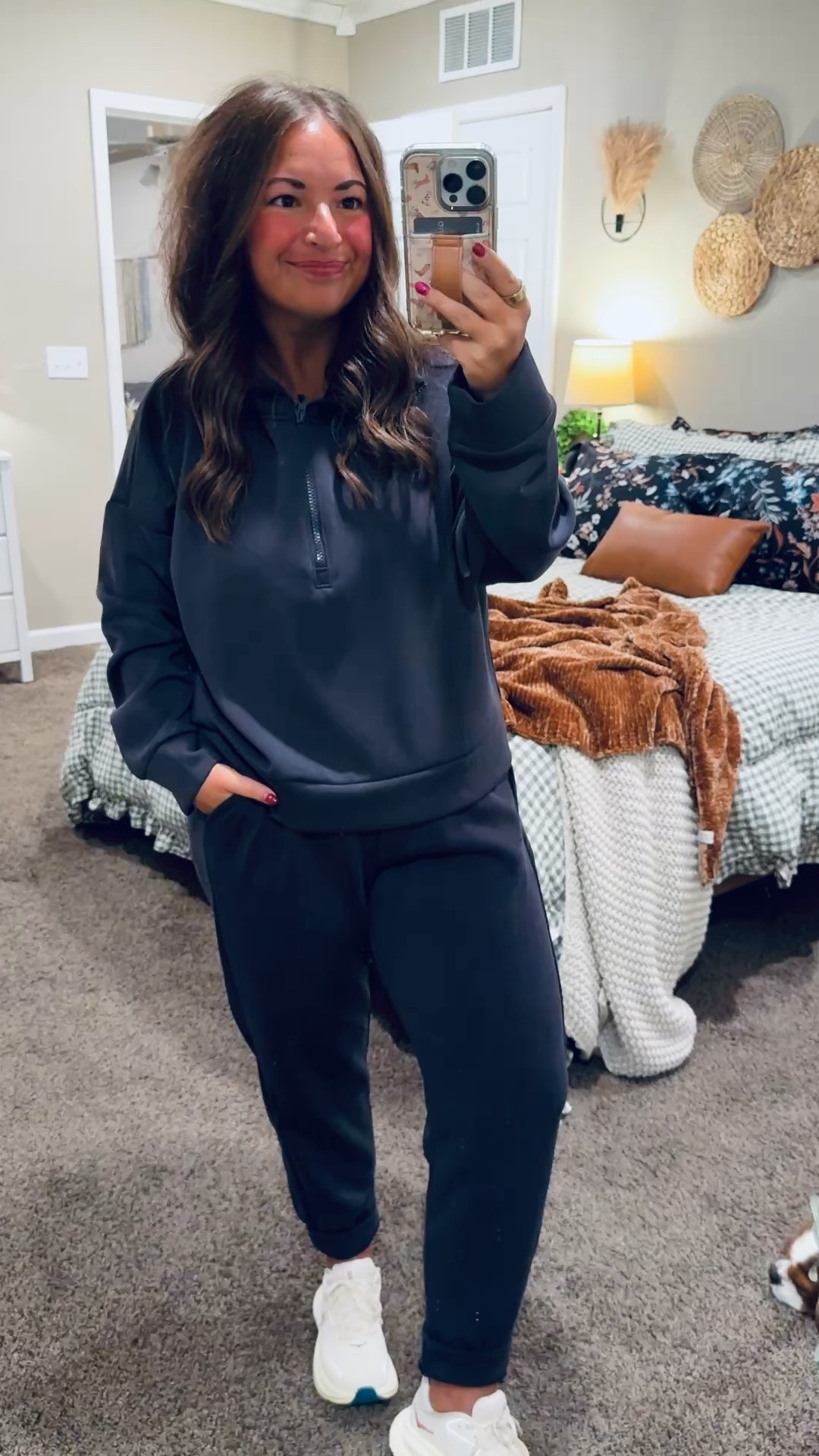 Weekend comfy! 🖤 Loving this matching half-zip & jogger set paired with white sneakers. Such a cute, casual look for running errands, traveling or relaxing at home!

hokas: fit oversized // wearing a 4
joggers: fit true to size // wearing a medium
quarter zip: fits true to size // wearing a large

#LTKootd #LTKMidsize #LTKWorkwear