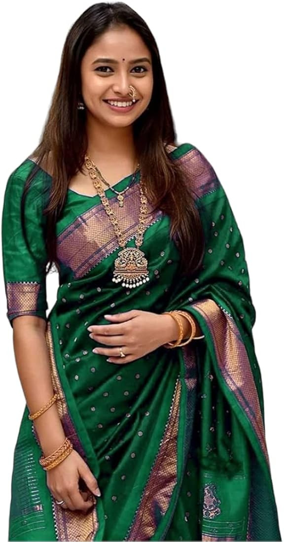 Banarasi Silk Saree for Women Indian Traditional Zari work Saree for Women's With Unstitched Blou... | Amazon (US)
