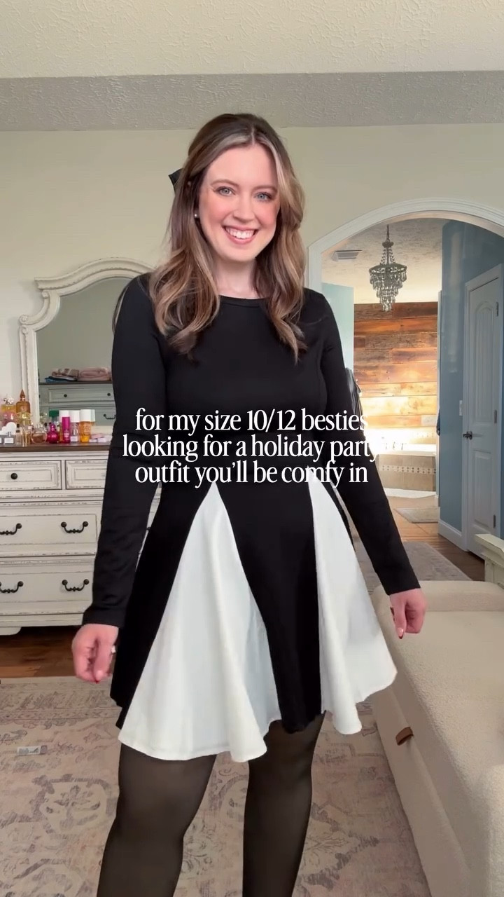 Comment HOLIDAY to shop this gorgeous holiday party outfit all from amazon! Love the black and white design and the fit is sooo flattering! 🙌🏻✨🩷 Bonus: you can also wear it for other occasions since it isn’t the typical “christmas” colors! 👏🏻👏🏻 

Follow @maciejade for more amazon midsize fashion & outfit inspo! 🤪 

midsize holiday party outfit | holiday party dress | amazon dress | midsize style | midsize outfit | size 10 | size 12