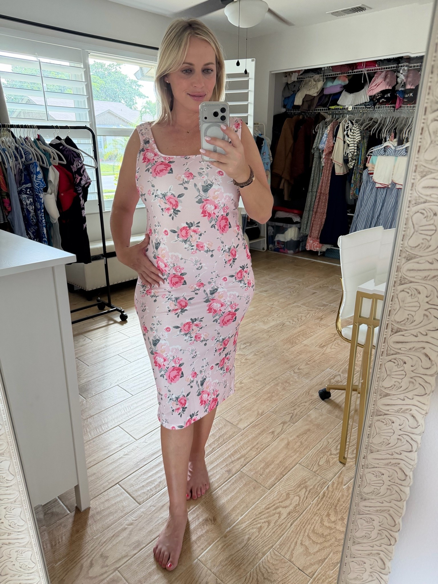 Summer dress. Floral dress. 24 weeks pregnant, wearing XL

#LTKBump #LTKSeasonal #LTKMidsize