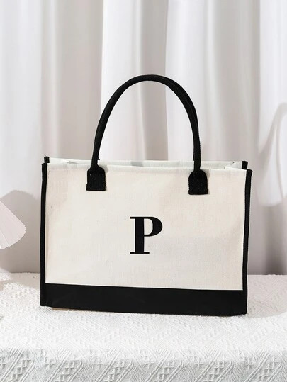 Tote Bag With Letter Print And Handle, Teacher Tote Bag | SHEIN
