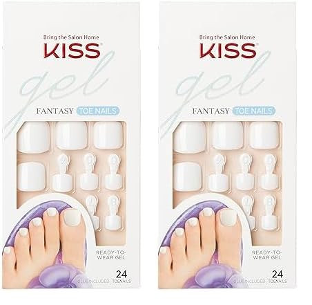 KISS Gel Fantasy Press On Toenails, Nail Glue Included, This is Classic', White, Short Size, Squoval Shape, Includes 24 Nails, 2g glue, 1 Manicure Stick, 1 Mini File (Pack of 2) | Amazon (US)