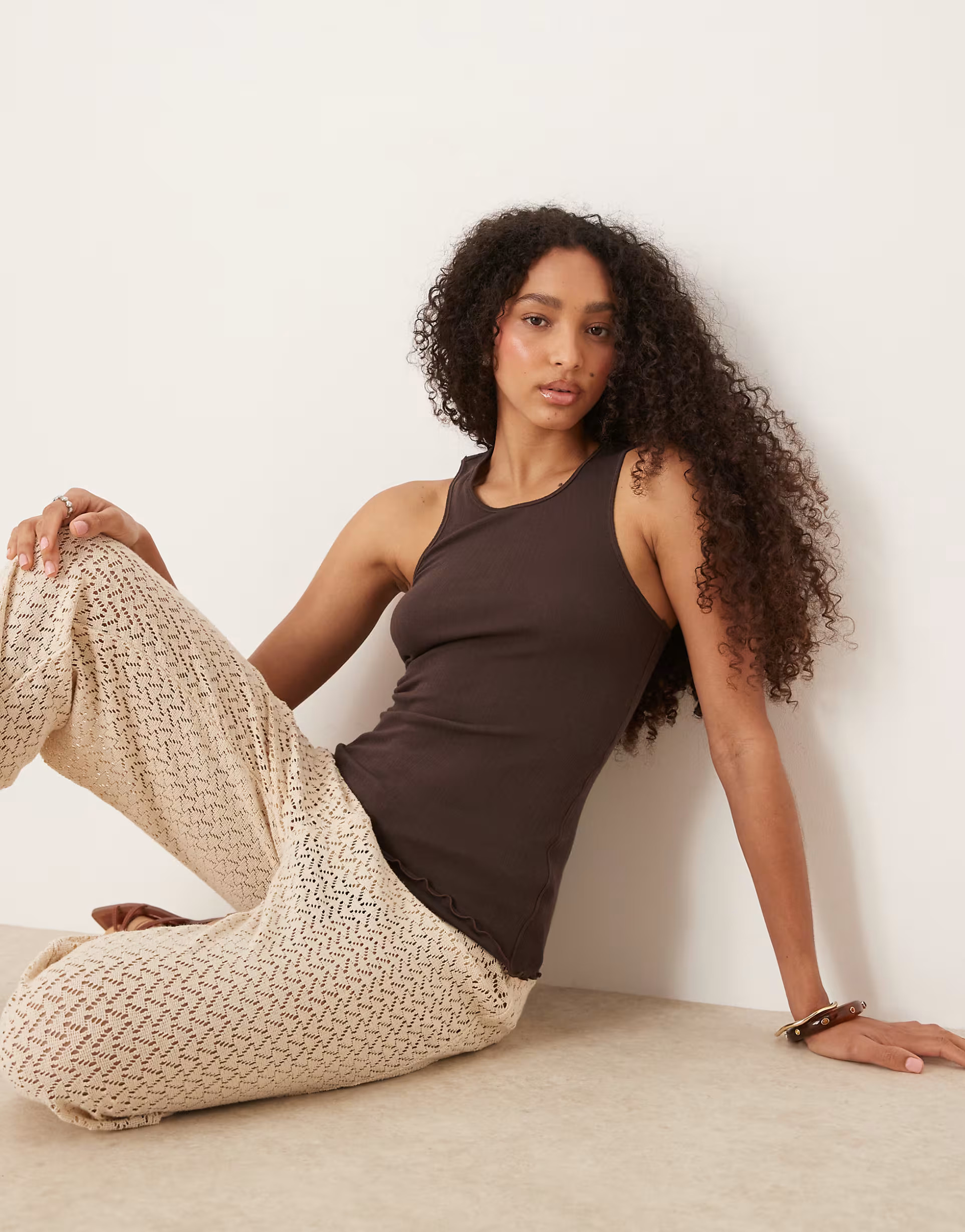 Free People fresh in love lettuce edge tank top in brown | ASOS (Global)