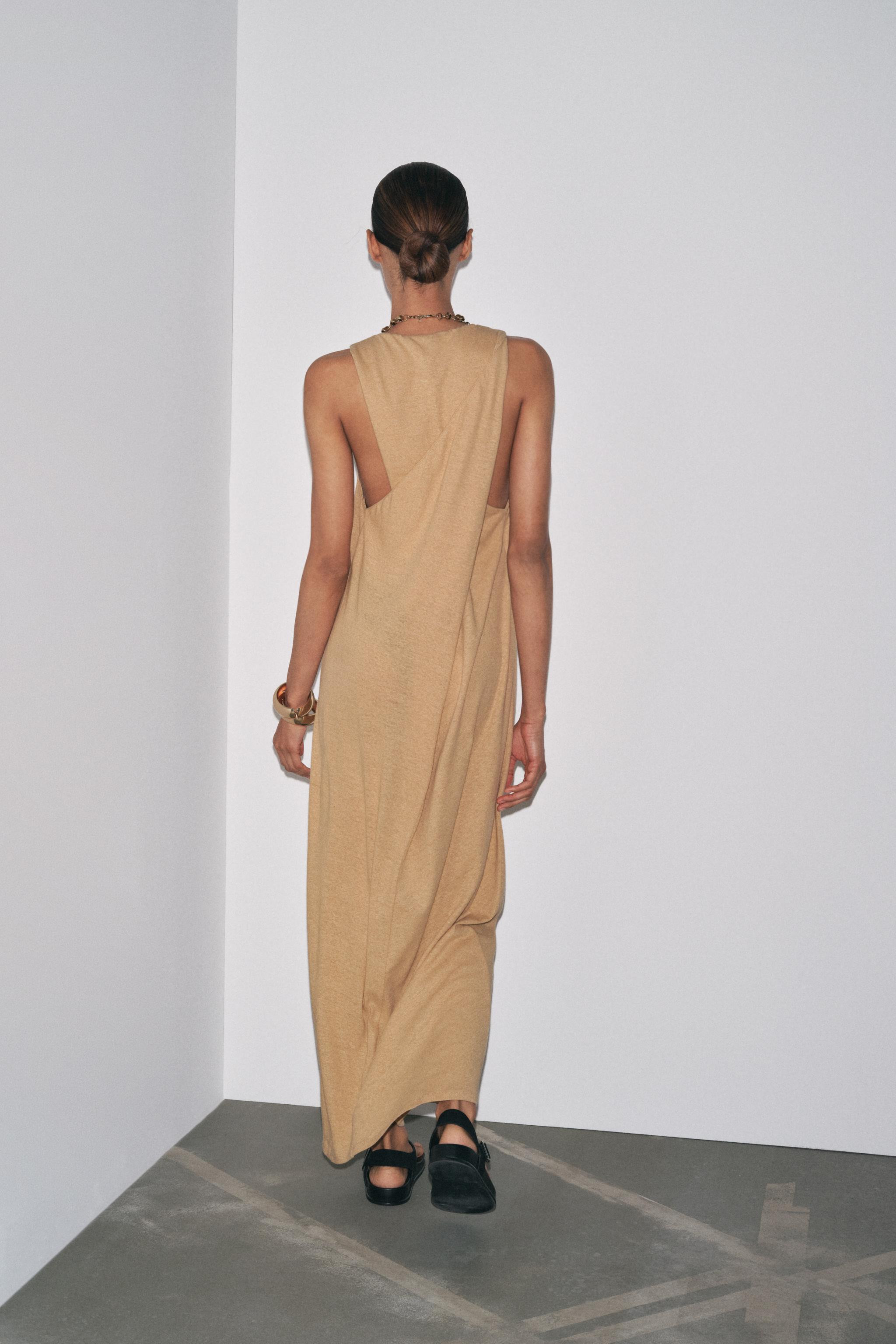 LINEN BLEND MIDI DRESS | Zara UK