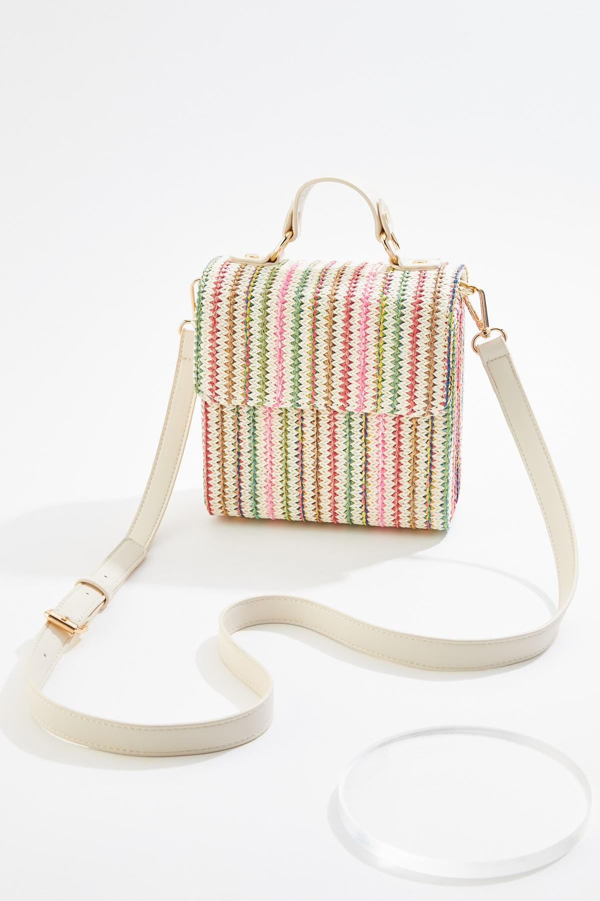 Striped Raffia Structured Round Box Crossbody | Cato Fashions