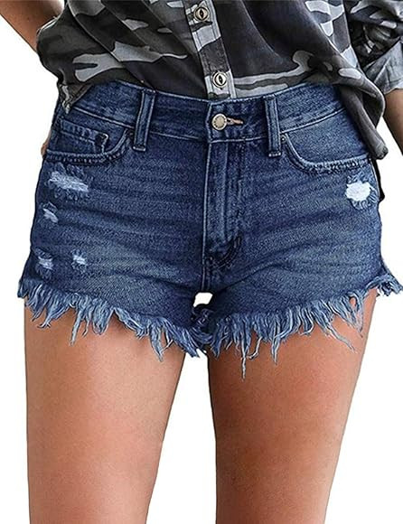 MODARANI Cut Off Denim Shorts for Women Frayed Distressed Jean Short Cute Mid Rise Ripped Hot Sho... | Amazon (US)