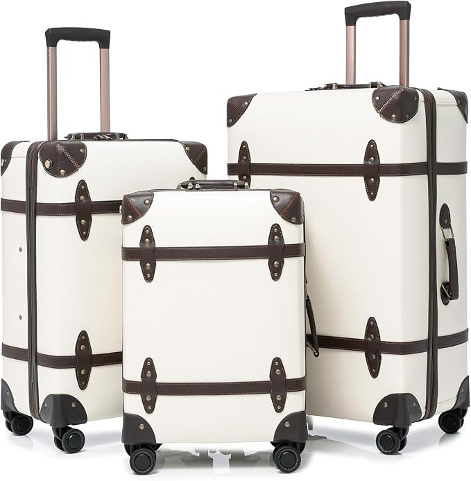 NZBZ Vintage Luggage Sets for Women, 3 Piece Faux Leather Retro Luggage Sets, Retro Lightweight S... | Amazon (US)