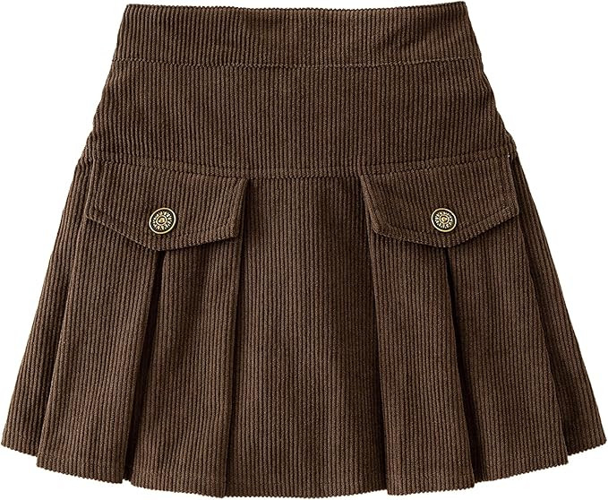 Toddler Kid Girls Vintage Corduroy Mini Skirt High Waisted Y2K Ruffle Skirts with Liner 3-12Y | Amazon (US)