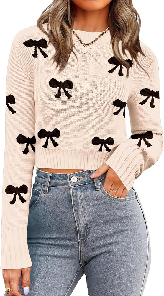 Zeagoo Women's 2025 Fall Crewneck Cropped Sweater Trendy Long Sleeve Ribbed Knit Pullover Jumper ... | Amazon (US)