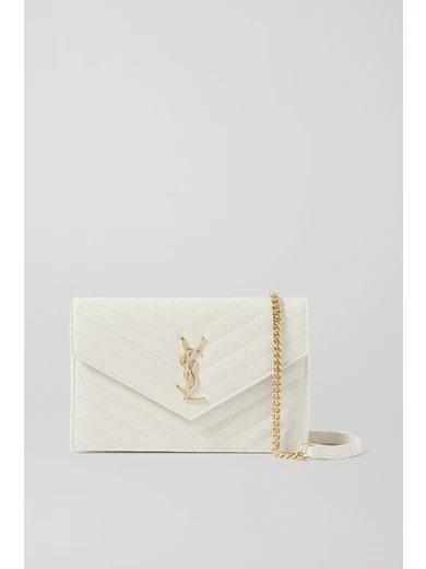 SAINT LAURENT - Monogramme Quilted Textured-leather Shoulder Bag - Off-white | NET-A-PORTER (US)