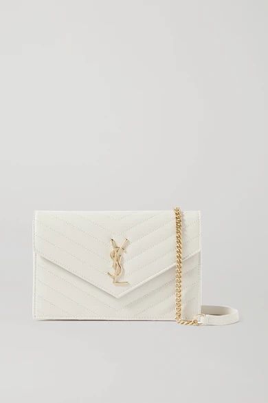 SAINT LAURENT - Monogramme Quilted Textured-leather Shoulder Bag - Off-white | NET-A-PORTER (US)