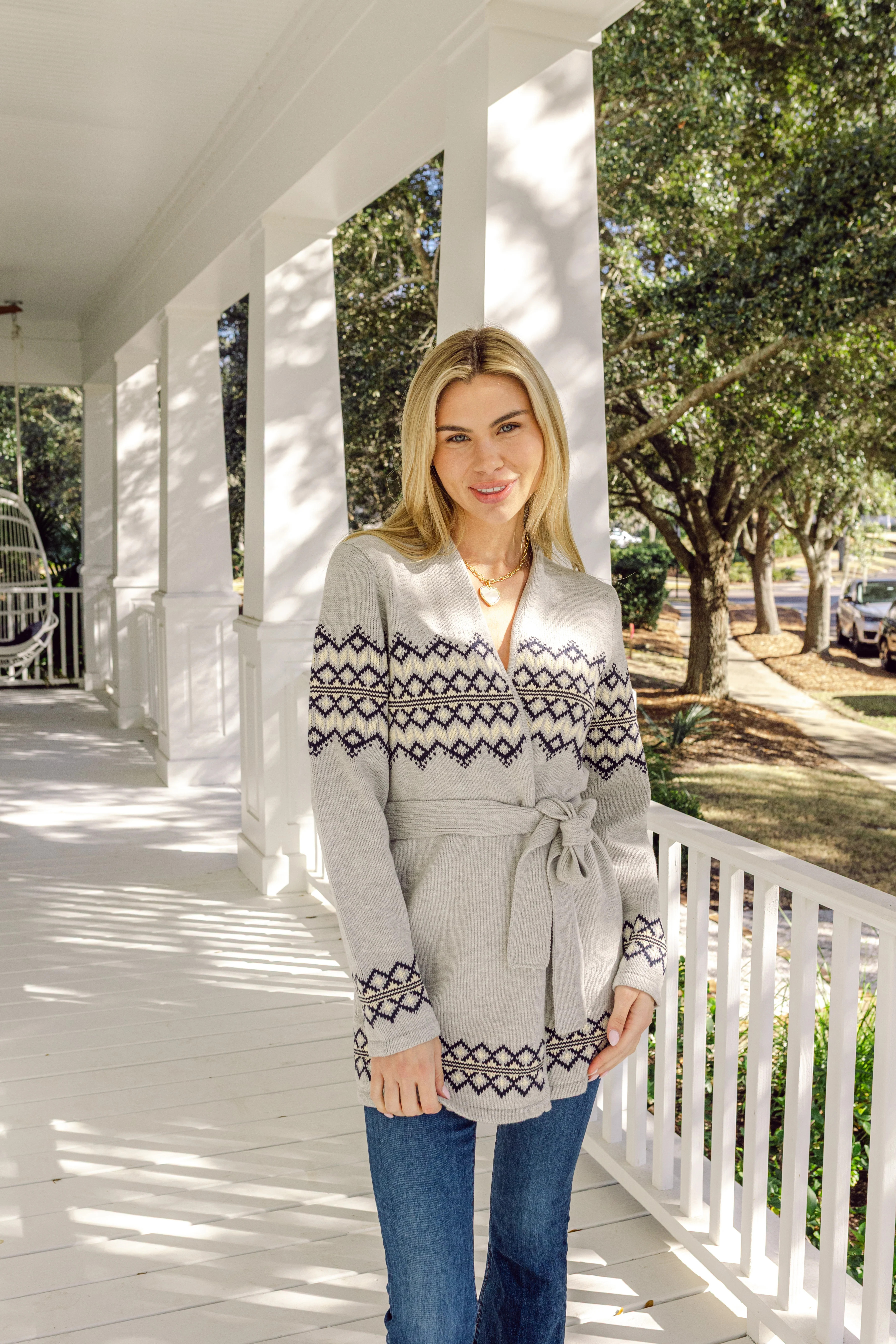 Grey Fair Isle Wrap Sweater | Sail to Sable