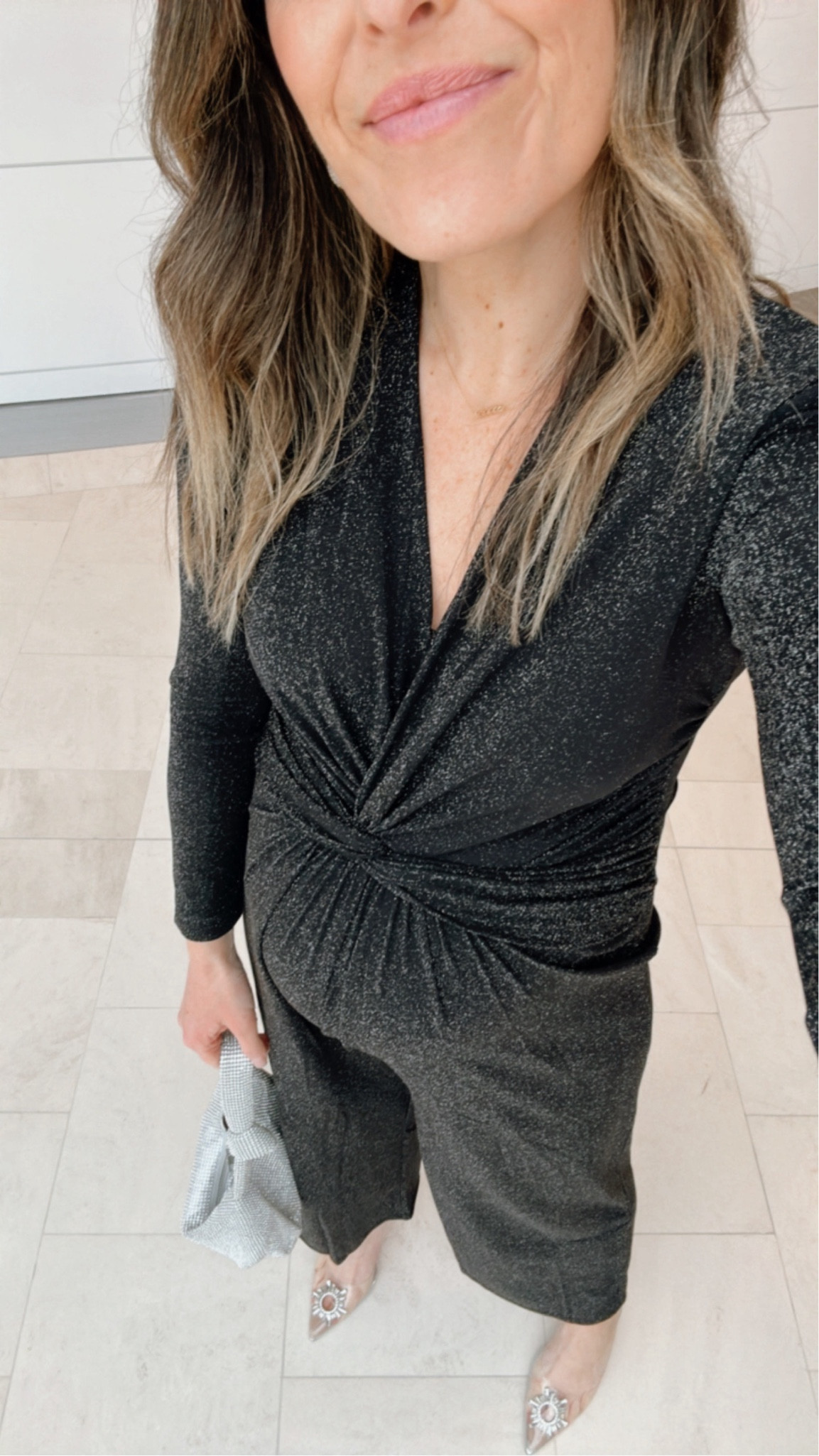 Nutcracker outfit. Holiday outfit. Christmas outfit. Holiday style. Bump style. Sparkly jumpsuit. Sparkly shoes. Sparkly bag. Rhinestone heels. Amazon style. Night out. Party style  

#LTKbump #LTKparties #LTKHoliday