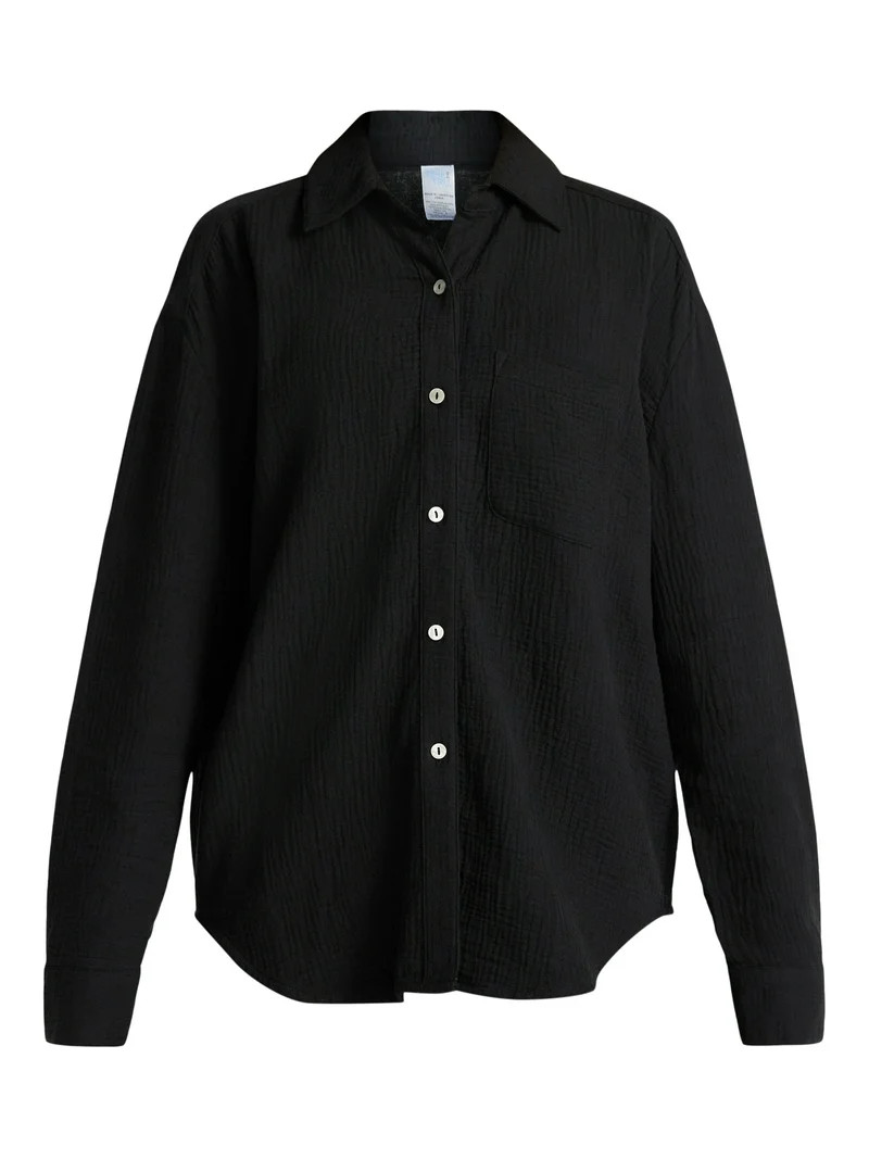 Time and Tru Women's and Women's Plus Cotton Button Up Coverup Shirt, Sizes XS-3X | Walmart (US)