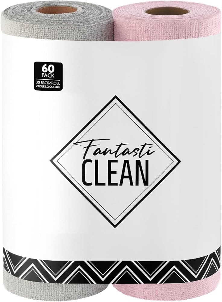 Fantasticlean Microfiber Cleaning Cloth Roll -60 Pack, Tear Away Microfiber Towels, 12" x 12", Re... | Amazon (US)