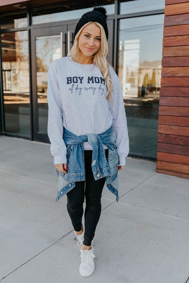 Boy Mom All Day Everyday Graphic Ash Sweatshirt | The Pink Lily Boutique