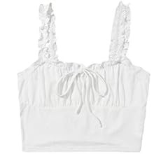 Verdusa Women's Frill Trim Strap Tie Knot Ruched Front Bustier Crop Top | Amazon (US)