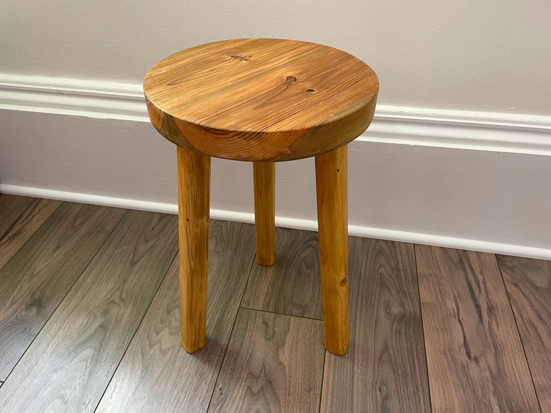 Light Walnut Stain Pine Stool. Three Legged Stool. Milking - Etsy | Etsy (US)