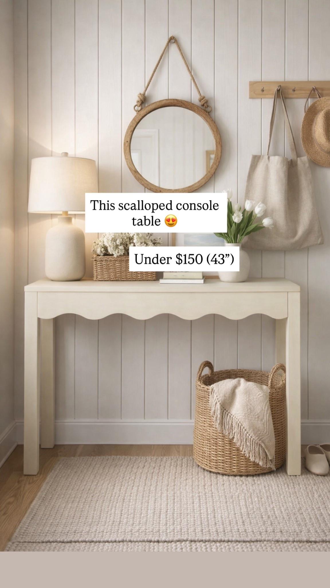 The scalloped consoletable is so cute. Perfect for small spaces 43 inches long and so affordable looks just like Serena and Lily.

entryway Serena and Lily do look for less hallway entryway table ￼

#LTKSaleAlert #LTKHome