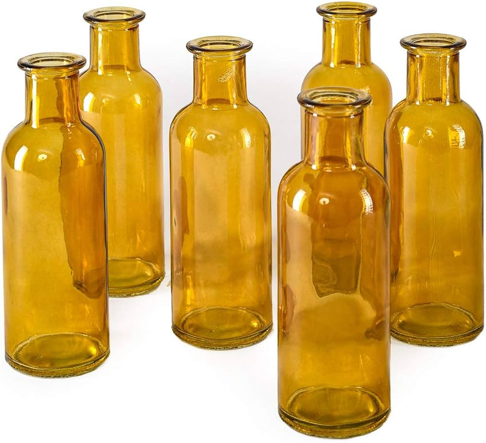 Serene Spaces Living Set of 6 Large Amber Bud Vases, Apothecary Jars, Decorative Glass Bottles, C... | Amazon (US)