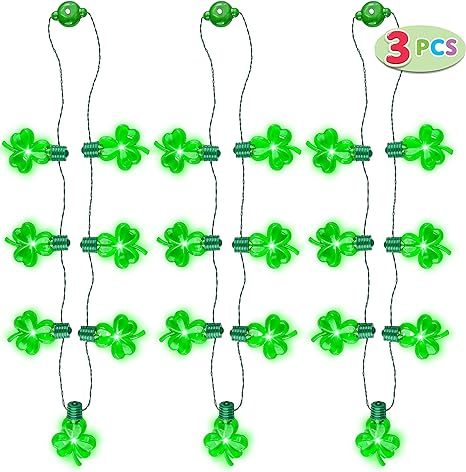 3 Pcs St Patrick's Day LED Shamrock Necklaces with 7 Bulbs Green Light Up Shamrock Necklace Glow ... | Amazon (US)